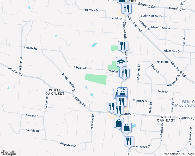 map of restaurants, bars, coffee shops, grocery stores, and more near 3649 Whiteoak Drive in Cincinnati