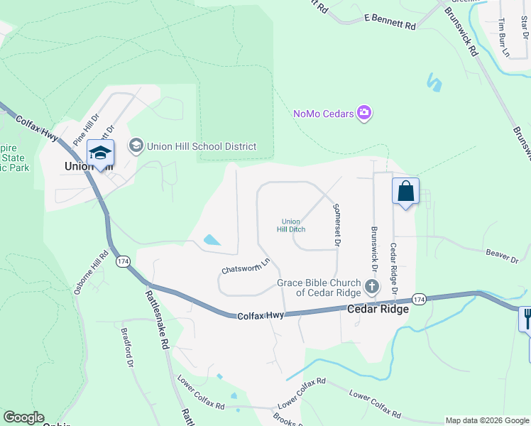 map of restaurants, bars, coffee shops, grocery stores, and more near 13069 Somerset Drive in Grass Valley