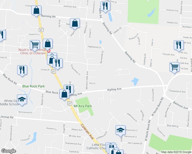 map of restaurants, bars, coffee shops, grocery stores, and more near 2505 Rack Court in Cincinnati