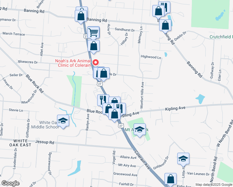 map of restaurants, bars, coffee shops, grocery stores, and more near 5970 Colerain Avenue in Cincinnati