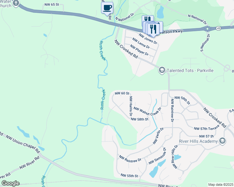 map of restaurants, bars, coffee shops, grocery stores, and more near 11306 Northwest 60 Street in Kansas City
