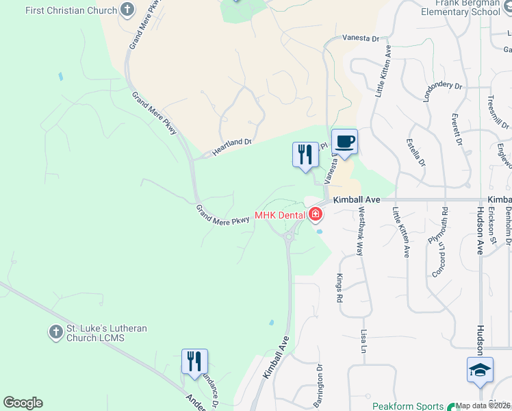 map of restaurants, bars, coffee shops, grocery stores, and more near 2025 Grand Ridge Court in Manhattan