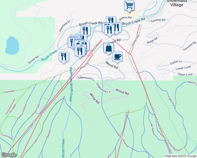 map of restaurants, bars, coffee shops, grocery stores, and more near 563 Edgewood Lane in Snowmass Village