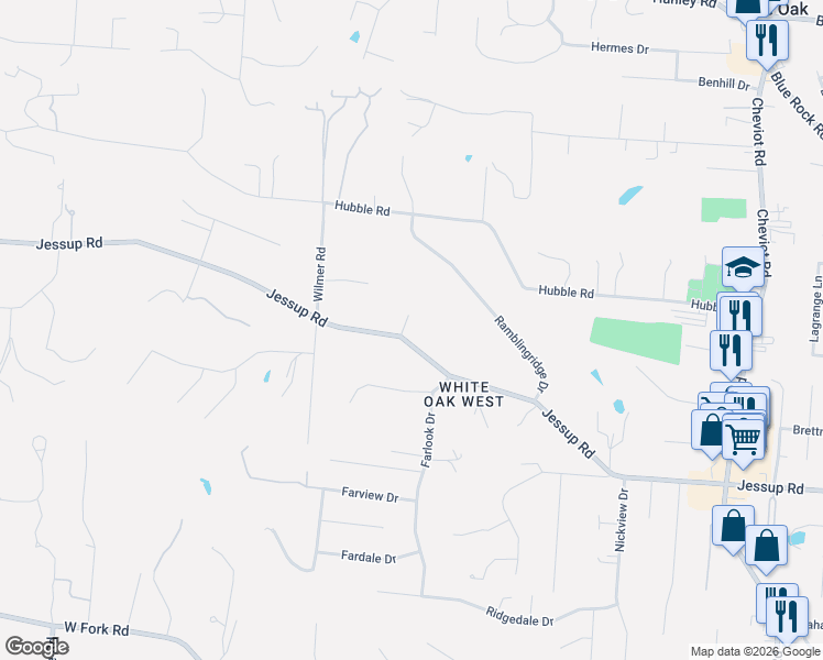 map of restaurants, bars, coffee shops, grocery stores, and more near 4398 Jessup Road in Cincinnati