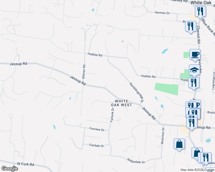 map of restaurants, bars, coffee shops, grocery stores, and more near 4398 Jessup Road in Cincinnati