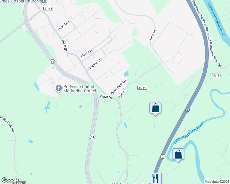 map of restaurants, bars, coffee shops, grocery stores, and more near 13-21 Oaks Trailer Park in Mineral Wells