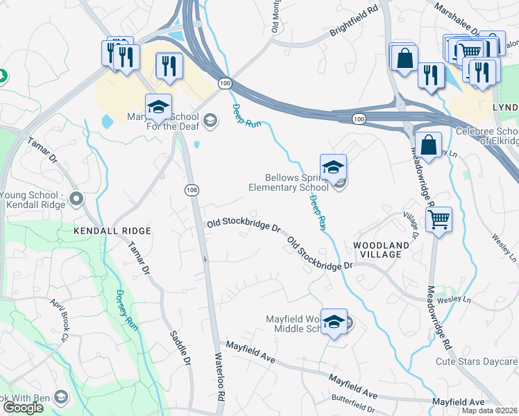 map of restaurants, bars, coffee shops, grocery stores, and more near 8120 Wooded Glen Court in Ellicott City