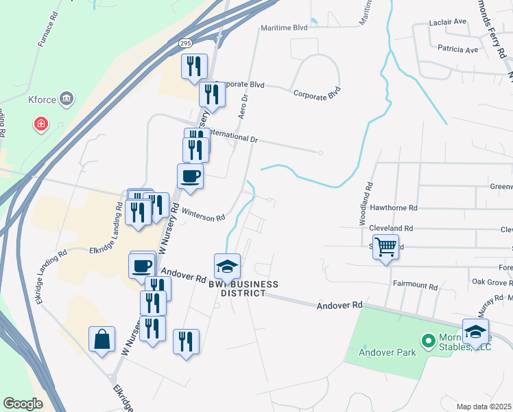 map of restaurants, bars, coffee shops, grocery stores, and more near 805 Concorde Circle in Linthicum Heights