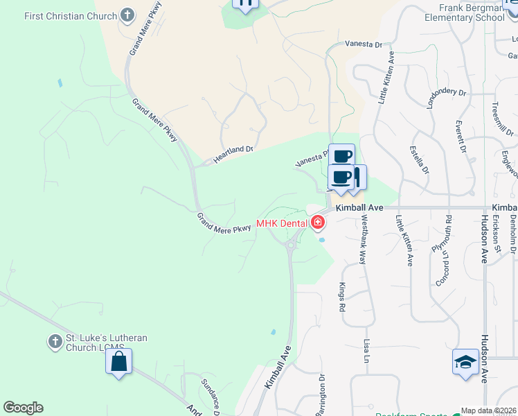 map of restaurants, bars, coffee shops, grocery stores, and more near 2025 Grand Ridge Court in Manhattan