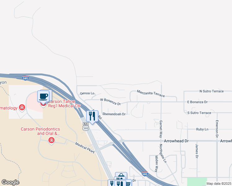 map of restaurants, bars, coffee shops, grocery stores, and more near 101 Conestoga Drive in Carson City