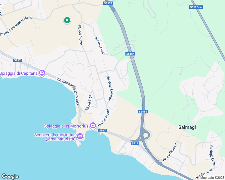 map of restaurants, bars, coffee shops, grocery stores, and more near 15 Via degli Eucalipti in Quartu Sant'Elena