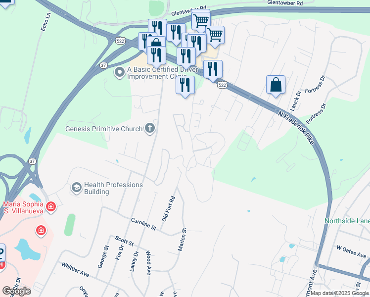 map of restaurants, bars, coffee shops, grocery stores, and more near 613 Tudor Drive in Winchester
