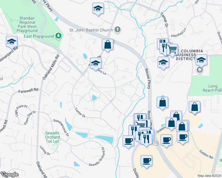 map of restaurants, bars, coffee shops, grocery stores, and more near 6088 Majors Lane in Columbia