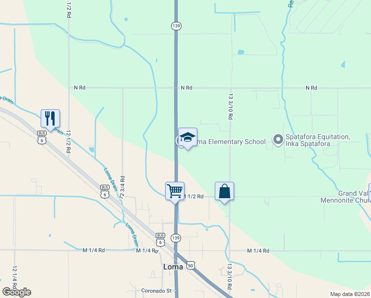 map of restaurants, bars, coffee shops, grocery stores, and more near 1360 13 Road in Loma