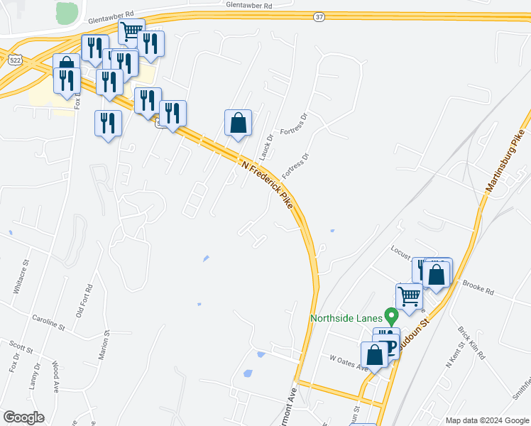 map of restaurants, bars, coffee shops, grocery stores, and more near 143 Scarlet Maple Drive in Winchester