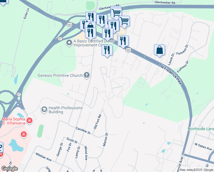 map of restaurants, bars, coffee shops, grocery stores, and more near 611 Tudor Drive in Winchester
