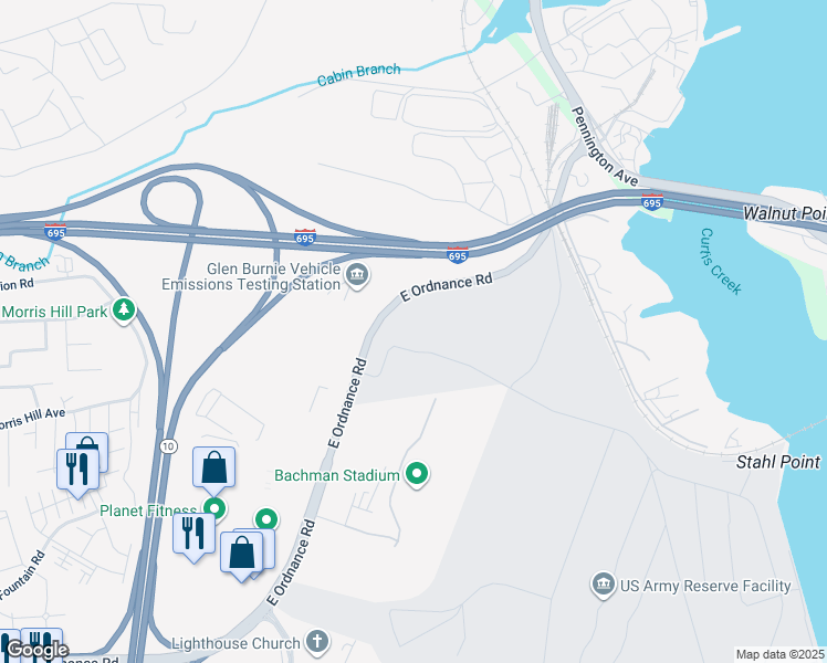 map of restaurants, bars, coffee shops, grocery stores, and more near 700 East Ordnance Road in Baltimore