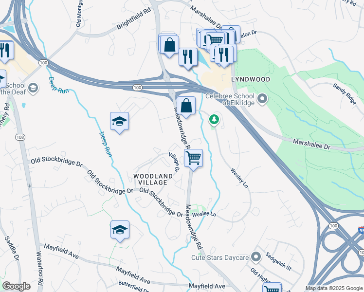 map of restaurants, bars, coffee shops, grocery stores, and more near 7720 Heatherside Ln in Ellicott City