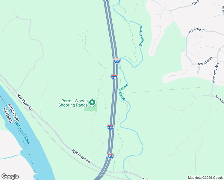 map of restaurants, bars, coffee shops, grocery stores, and more near Interstate 435 in Parkville
