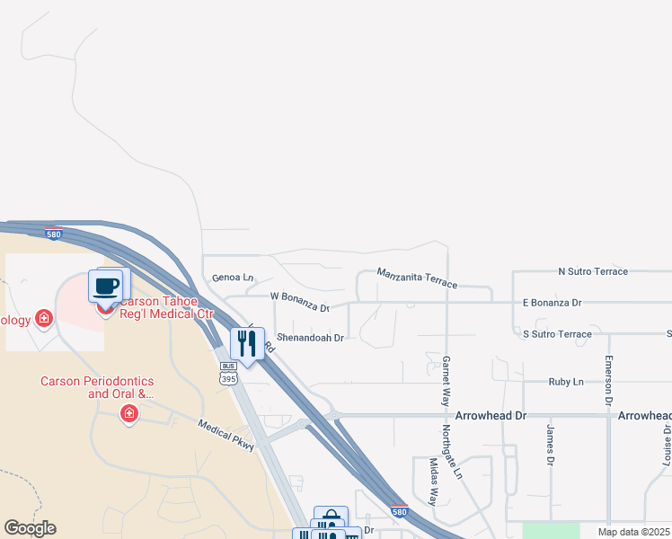 map of restaurants, bars, coffee shops, grocery stores, and more near 101 Conestoga Drive in Carson City