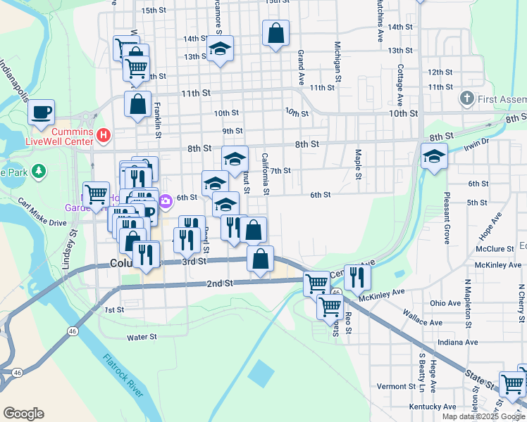 map of restaurants, bars, coffee shops, grocery stores, and more near 918 5th Street in Columbus