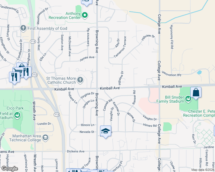 map of restaurants, bars, coffee shops, grocery stores, and more near 2700 Kimball Avenue in Manhattan