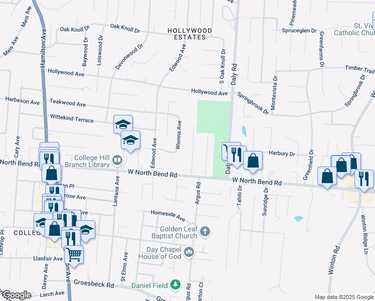 map of restaurants, bars, coffee shops, grocery stores, and more near 6247 Stella Avenue in Cincinnati