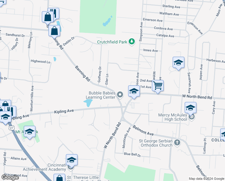 map of restaurants, bars, coffee shops, grocery stores, and more near 6292 Banning Road in Cincinnati