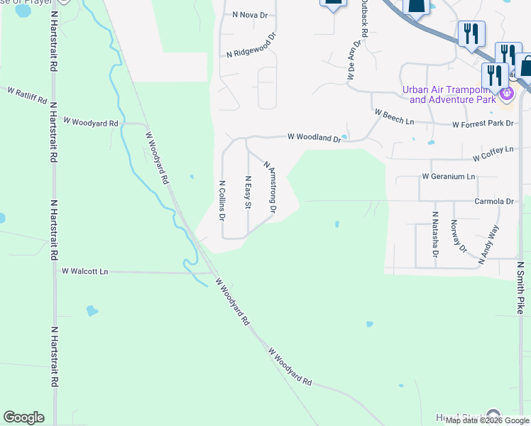 map of restaurants, bars, coffee shops, grocery stores, and more near 3740 North Armstrong Drive in Bloomington