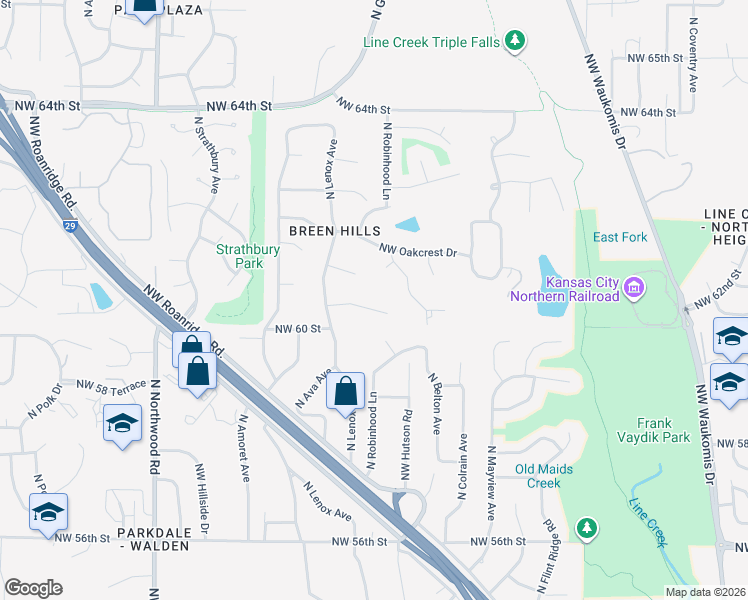 map of restaurants, bars, coffee shops, grocery stores, and more near 3524 Northwest 60 Terrace in Kansas City