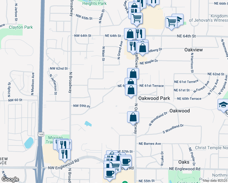 map of restaurants, bars, coffee shops, grocery stores, and more near 41 Northeast 60th Terrace in Gladstone