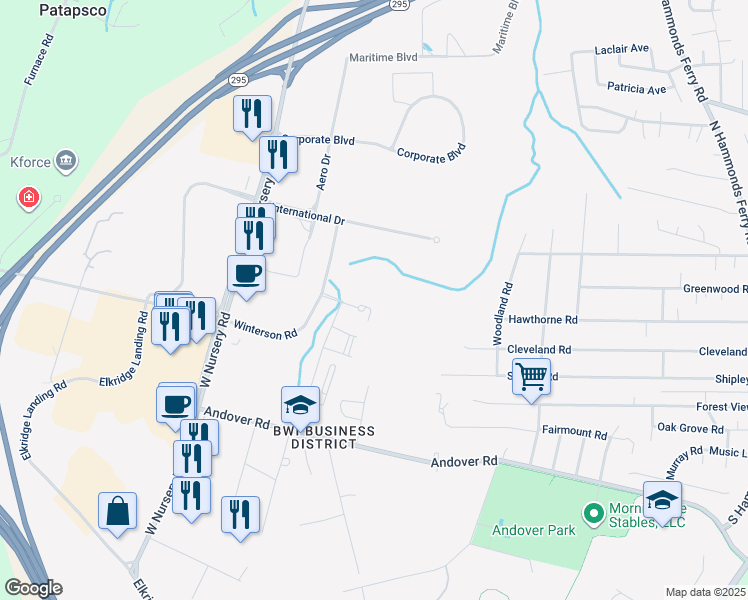 map of restaurants, bars, coffee shops, grocery stores, and more near 820 Concorde Circle in Linthicum Heights