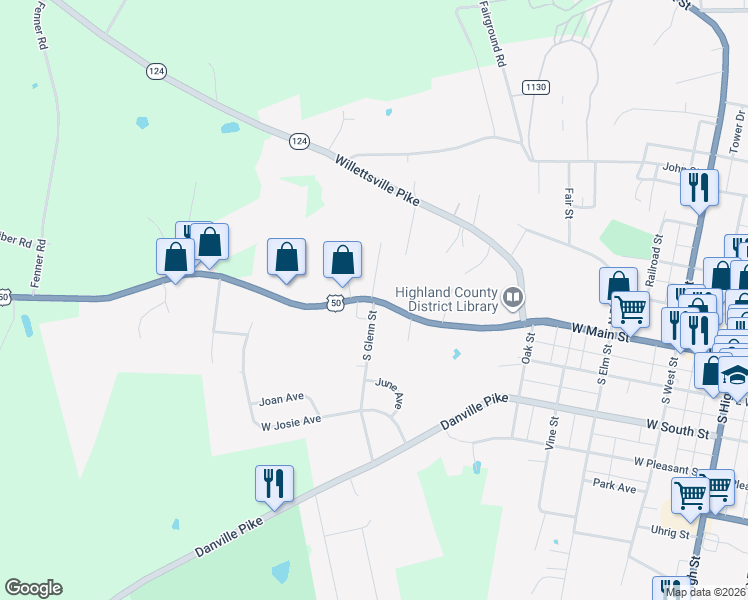 map of restaurants, bars, coffee shops, grocery stores, and more near 830 West Main Street in Hillsboro
