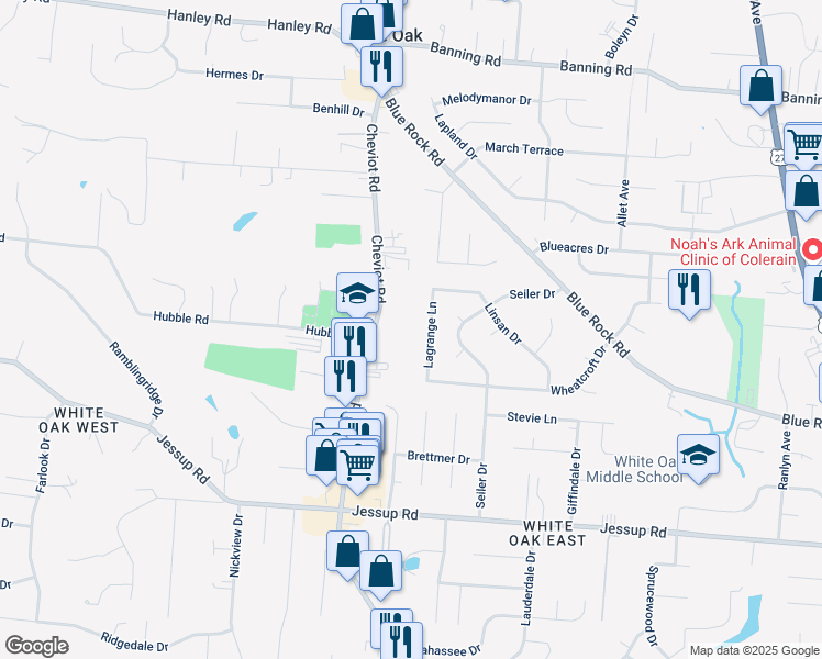 map of restaurants, bars, coffee shops, grocery stores, and more near 6224 Cheviot Road in Cincinnati