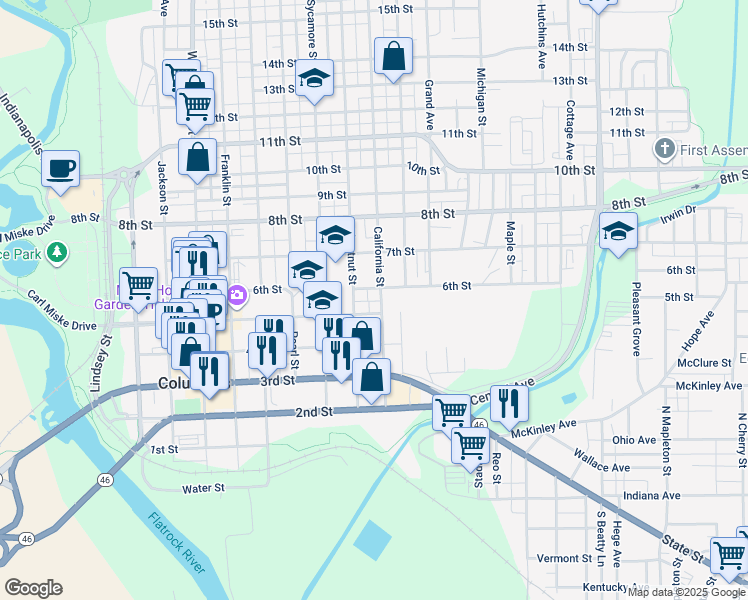 map of restaurants, bars, coffee shops, grocery stores, and more near 560 California Street in Columbus