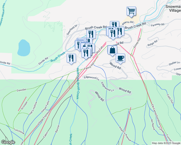 map of restaurants, bars, coffee shops, grocery stores, and more near 436 Edgewood Lane in Aspen
