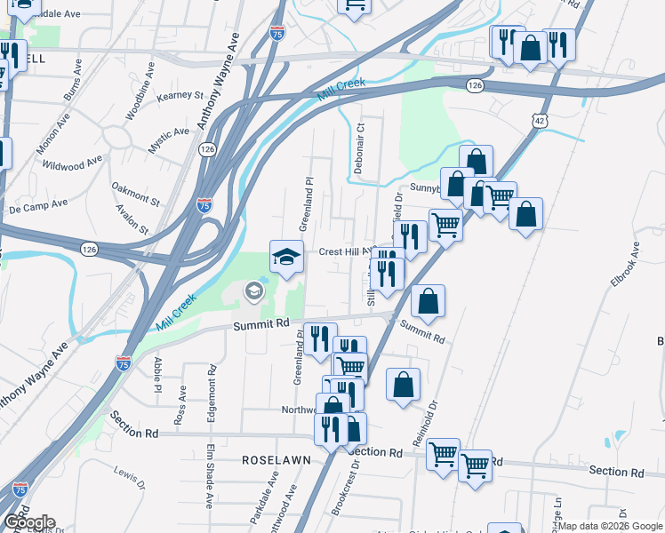 map of restaurants, bars, coffee shops, grocery stores, and more near 1612 Pelham Place in Cincinnati