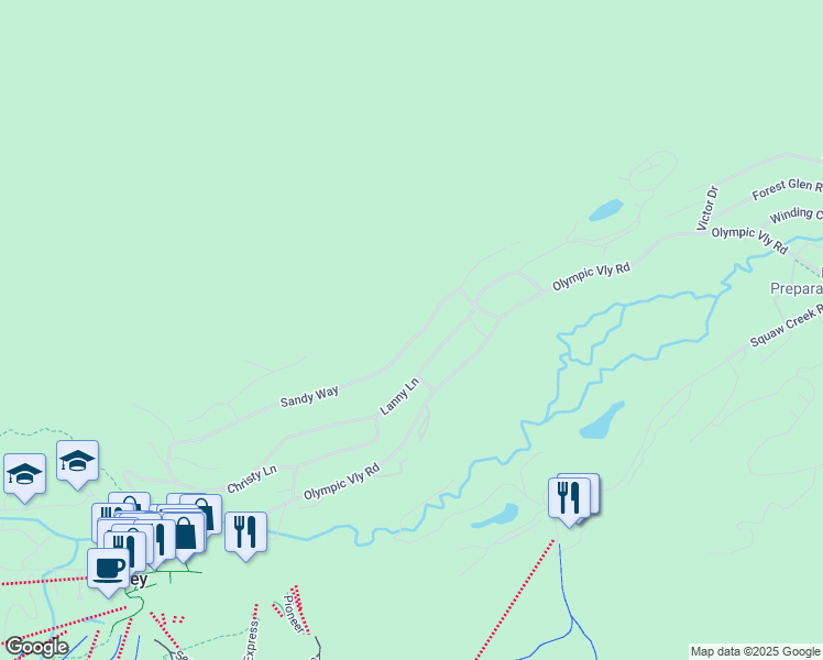 map of restaurants, bars, coffee shops, grocery stores, and more near 1322 Sandy Way in Tahoe City