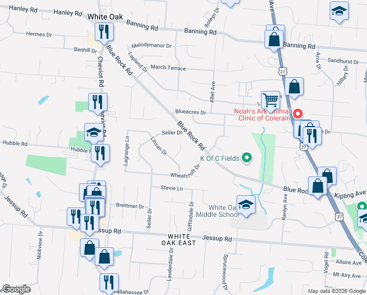 map of restaurants, bars, coffee shops, grocery stores, and more near 6220 Schunk Court in Cincinnati