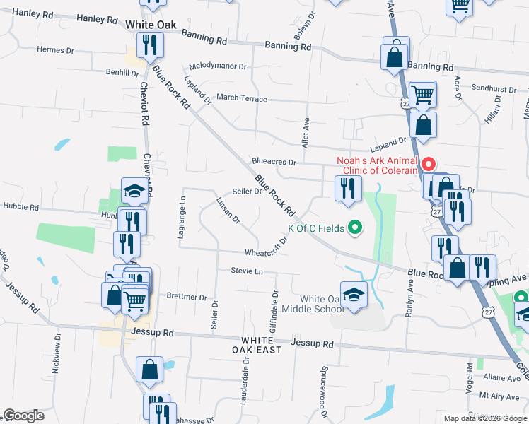 map of restaurants, bars, coffee shops, grocery stores, and more near 6220 Schunk Court in Cincinnati