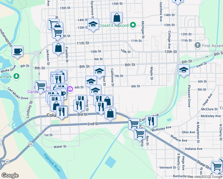 map of restaurants, bars, coffee shops, grocery stores, and more near 918 5th Street in Columbus