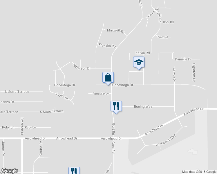 map of restaurants, bars, coffee shops, grocery stores, and more near 1780 Forrest Way in Carson City