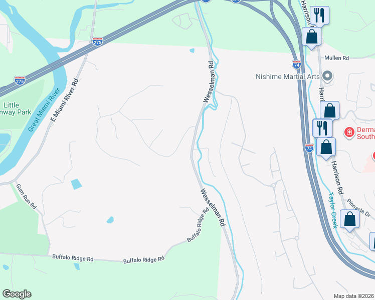 map of restaurants, bars, coffee shops, grocery stores, and more near 7707 Wesselman Road in Cleves