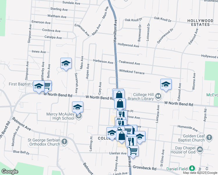 map of restaurants, bars, coffee shops, grocery stores, and more near 6240 Station Court Drive in Cincinnati