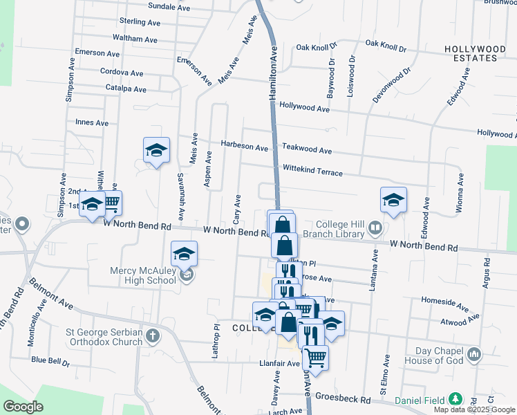 map of restaurants, bars, coffee shops, grocery stores, and more near 6240 Station Court Drive in Cincinnati