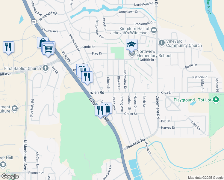 map of restaurants, bars, coffee shops, grocery stores, and more near 2103 Green Avenue in Manhattan