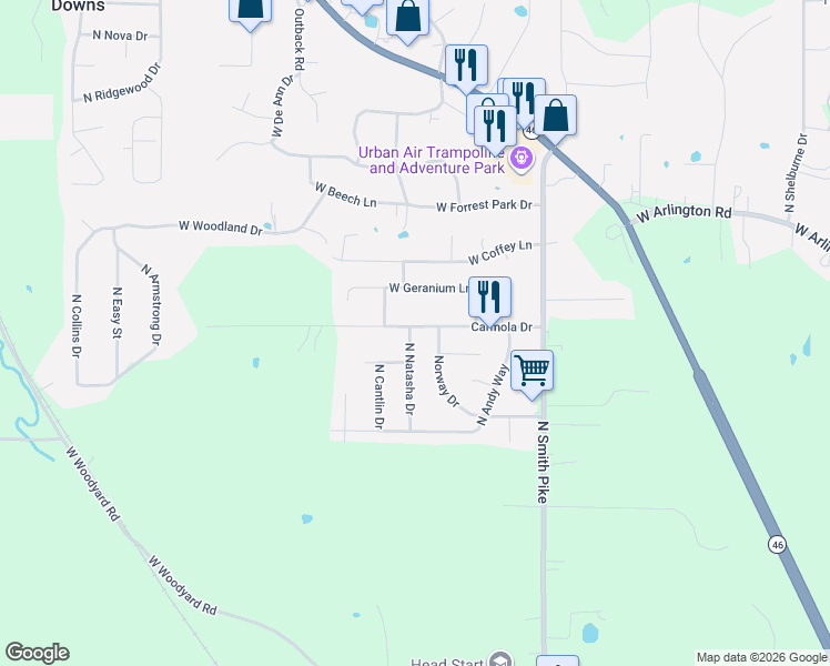 map of restaurants, bars, coffee shops, grocery stores, and more near 6183-6199 Norway Dr in Bloomington