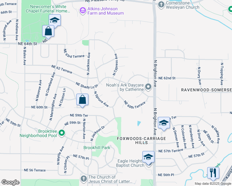 map of restaurants, bars, coffee shops, grocery stores, and more near 4407 Northeast 61st Court in Kansas City