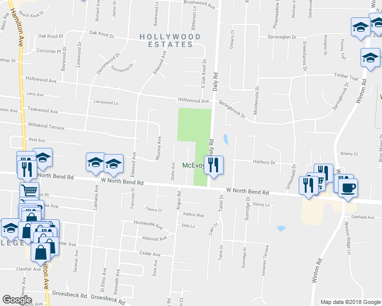 map of restaurants, bars, coffee shops, grocery stores, and more near 6244 Marie Avenue in Cincinnati