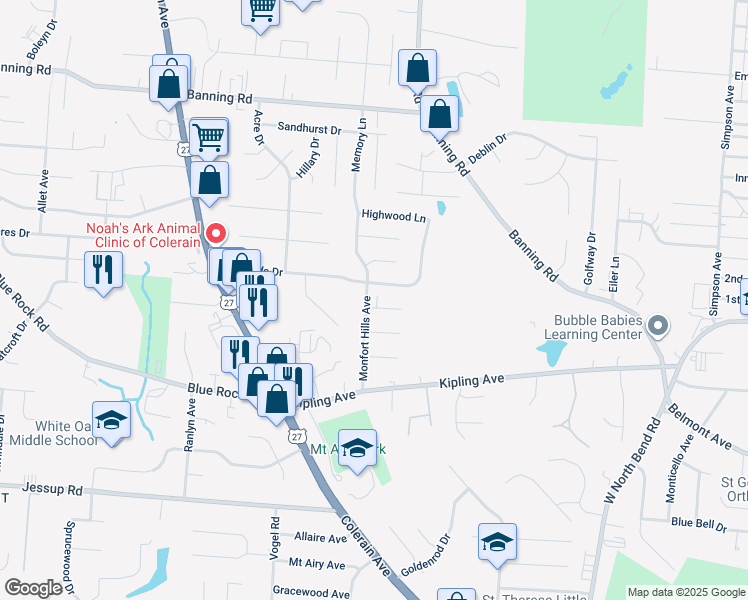 map of restaurants, bars, coffee shops, grocery stores, and more near 2537 Flanigan Court in Cincinnati